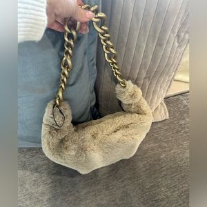 Beige furry bag